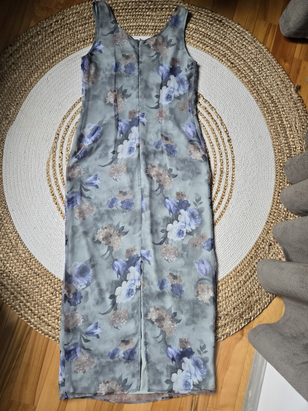 Vintage 90s Scoop-Neck Floral Maxi Dress Sage Blue Whimsigoth Grunge Gothic S/M - Picture 6 of 16
